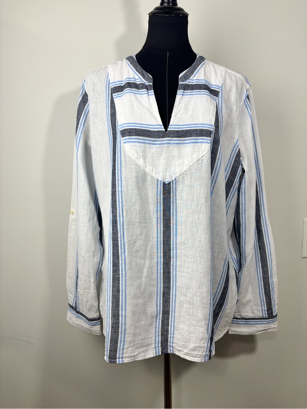 Old Navy Linen Blend Stripe Swim Tunic Cover Up Women XL Boho Coastal Resortwear